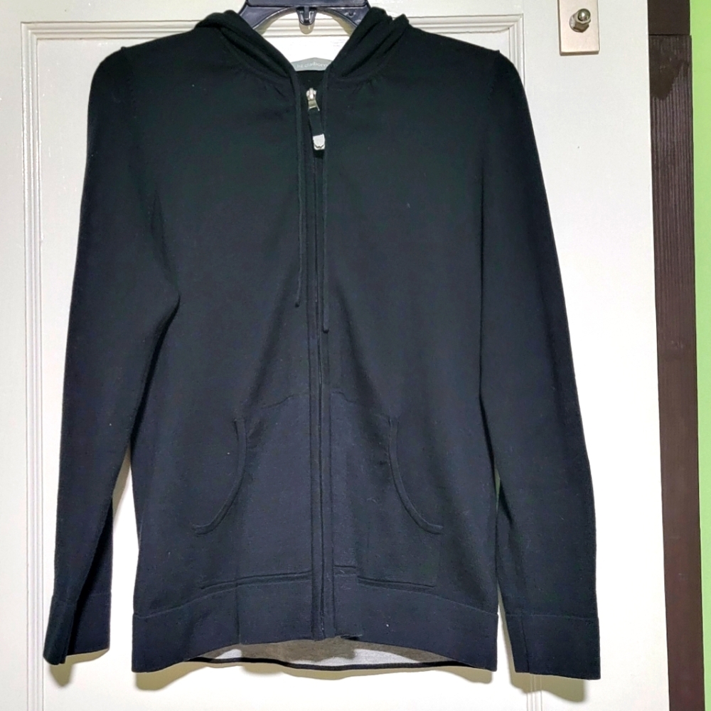 Liz Claiborne Zip Up Black Hoodie Jacket Sz Petite Medium